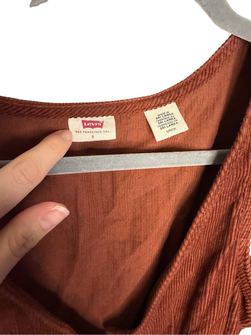 ✨🤎 Levi’s Corduroy Button Front Mini Dress Brown Sleeveless Size Small 🤎✨ - Picture 4 of 5